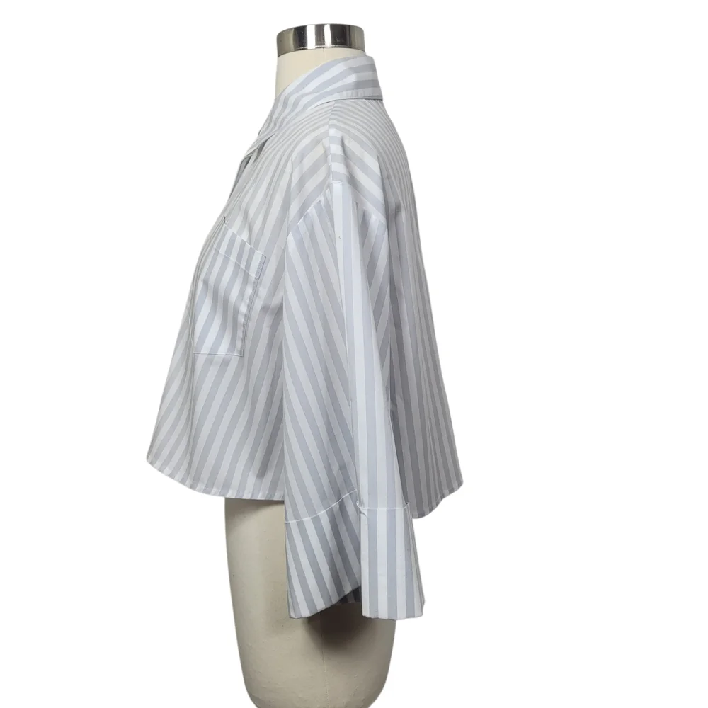 BCBGMAXAZRIA Gray White Striped Boxy Button Up Shirt XS Minimalist - Picture 7 of 10
